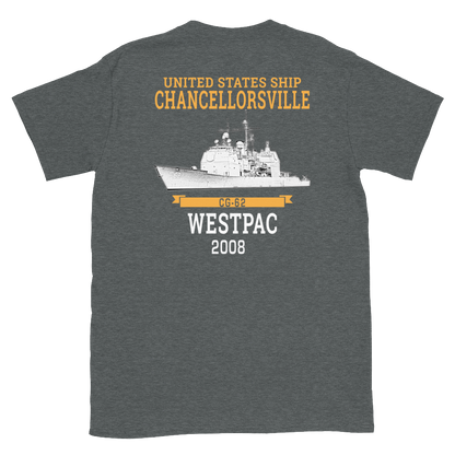 USS Chancellorsville (CG-62) 2008 WESTPAC Short-Sleeve T-Shirt – back view, heather