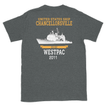 USS Chancellorsville (CG-62) 2011 WESTPAC Short-Sleeve T-Shirt – back view, heather