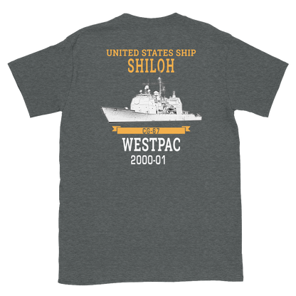 USS Shiloh (CG-67) 2000-01 WESTPAC Short-Sleeve T-Shirt – back view, heather