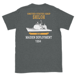 USS Shiloh (CG-67) 1994 Maiden Deployment Short-Sleeve T-Shirt – back view, heather