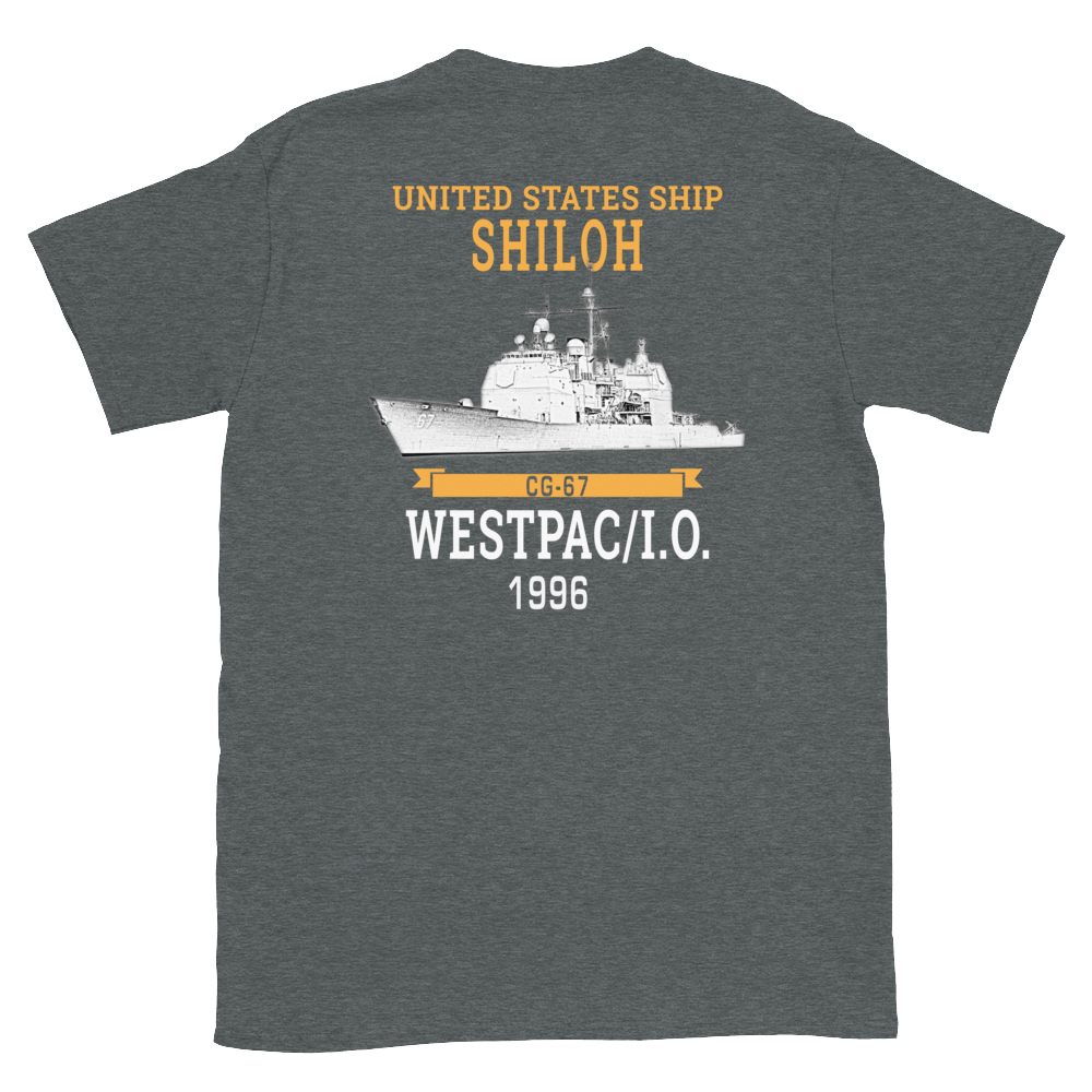 USS Shiloh (CG-67) 1996 WESTPAC/IO Short-Sleeve T-Shirt – back view, heather