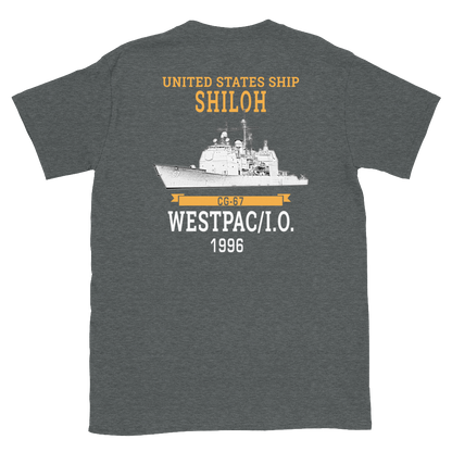 USS Shiloh (CG-67) 1996 WESTPAC/IO Short-Sleeve T-Shirt – back view, heather