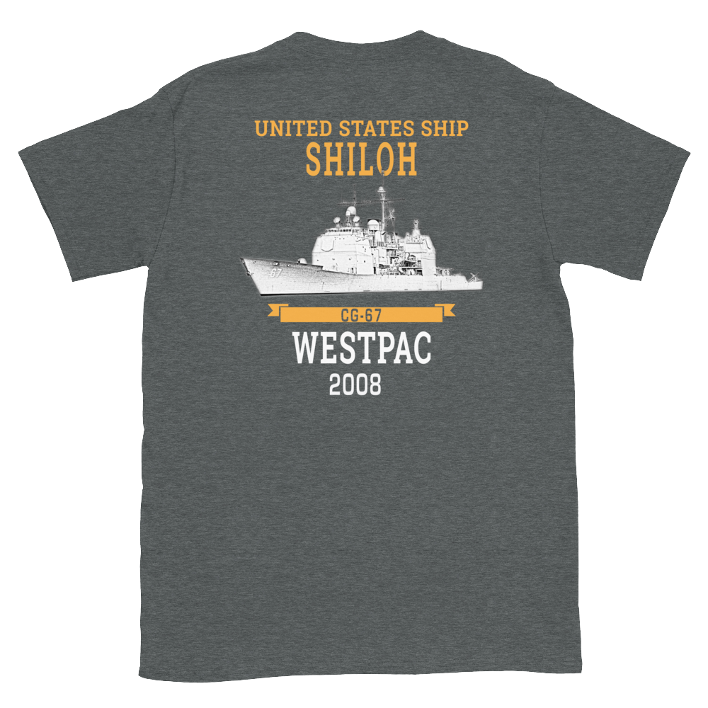 USS Shiloh (CG-67) 2008 WESTPAC Short-Sleeve T-Shirt – back view, heather