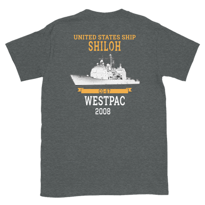 USS Shiloh (CG-67) 2008 WESTPAC Short-Sleeve T-Shirt – back view, heather