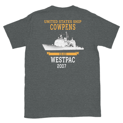 USS Cowpens (CG-63) 2007 WESTPAC Short-Sleeve T-Shirt – back view, heather