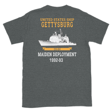 Load image into Gallery viewer, USS Gettysburg (CG-64) 1992-93 Maiden Deployment Short-Sleeve T-Shirt