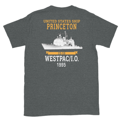 USS Princeton (CG-59) 1995 WESTPAC/IO Short-Sleeve Unisex T-Shirt – back view, heather