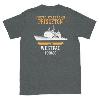 USS Princeton (CG-59) 1998-99 WESTPAC Short-Sleeve Unisex T-Shirt – back view, heather