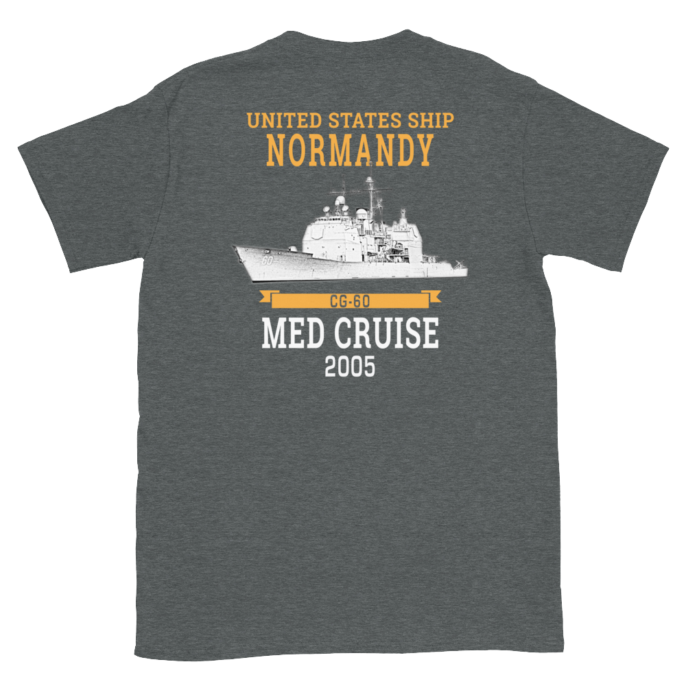 USS Normandy (CG-60) 2005 MED Short-Sleeve Unisex T-Shirt – back view, heather