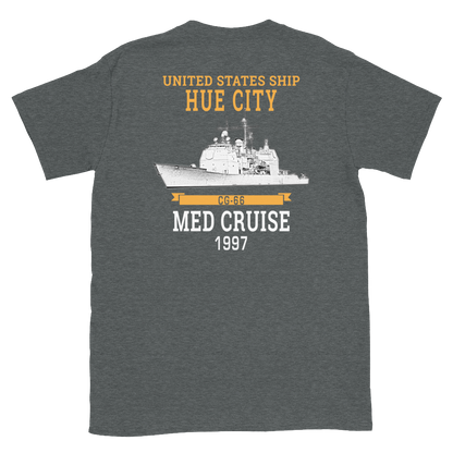 USS Hue City (CG-66) 1997 MED Short-Sleeve Unisex T-Shirt – back view, heather