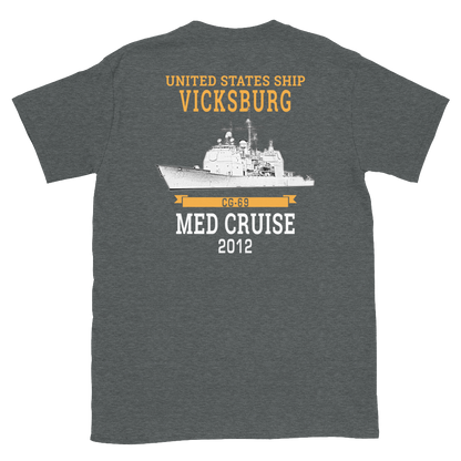 USS Vicksburg (CG-69) 2012 MED Short-Sleeve Unisex T-Shirt – back view, heather
