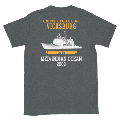 USS Vicksburg (CG-69) 2009 MED/IO Short-Sleeve Unisex T-Shirt – back view, heather