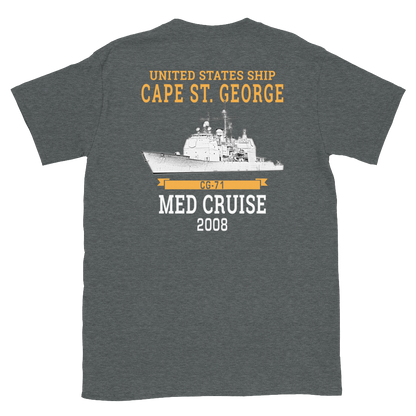 USS Cape St. George (CG-71) 2008 MED Short-Sleeve Unisex T-Shirt – back view, heather