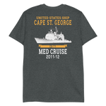 USS Cape St. George (CG-71) 2011-12 MED Short-Sleeve Unisex T-Shirt – back view, heather
