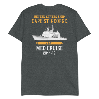 USS Cape St. George (CG-71) 2011-12 MED Short-Sleeve Unisex T-Shirt – back view, heather