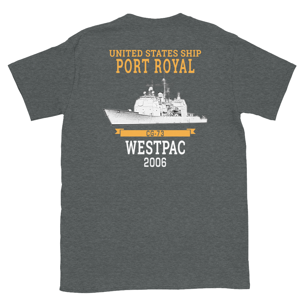 USS Port Royal (CG-73) 2006 WESTPAC Short-Sleeve Unisex T-Shirt – back view, heather