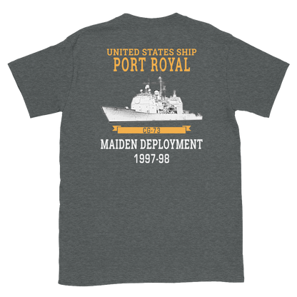 USS Port Royal (CG-73) 1997-98 Maiden Deployment Short-Sleeve Unisex T-Shirt – back view, heather