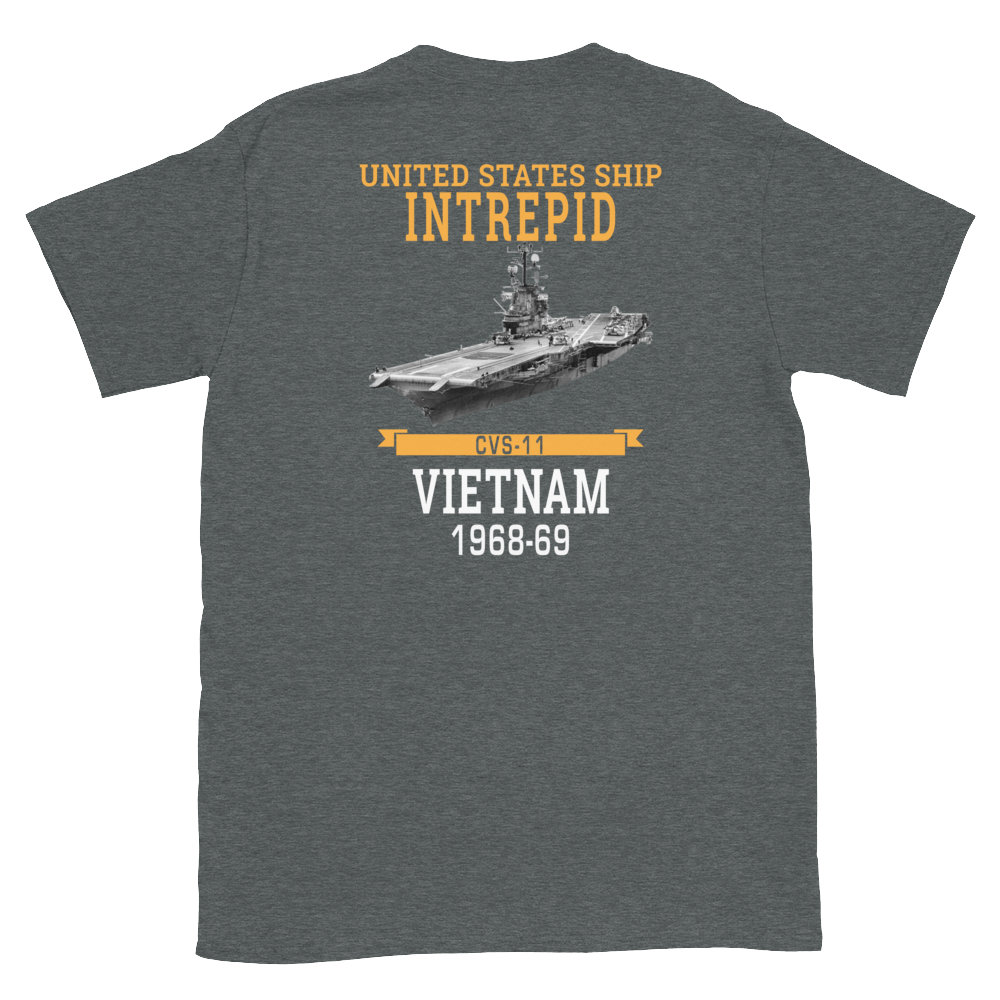 USS Intrepid (CVS-11) 1968-69 Vietnam Short-Sleeve T-Shirt – back view, heather