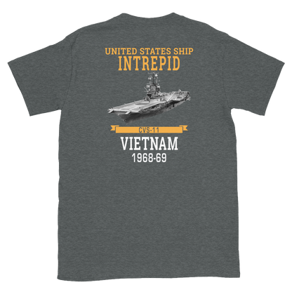 USS Intrepid (CVS-11) 1968-69 Vietnam Short-Sleeve T-Shirt – back view, heather