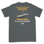 USS Intrepid (CVS-11) 1963 W. Atlantic/Caribbean Short-Sleeve T-Shirt – back view, heather