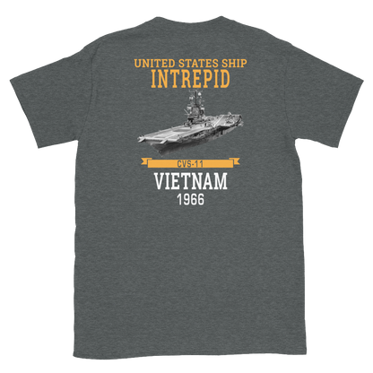 USS Intrepid (CVS-11) 1966 Vietnam Short-Sleeve T-Shirt – back view, heather