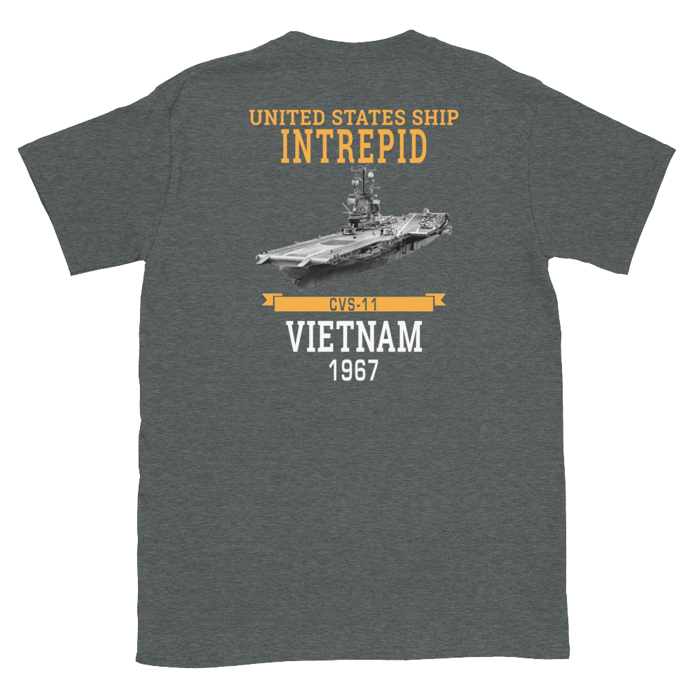 USS Intrepid (CVS-11) 1967 Vietnam Short-Sleeve T-Shirt – back view, heather