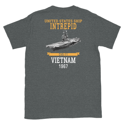 USS Intrepid (CVS-11) 1967 Vietnam Short-Sleeve T-Shirt – back view, heather
