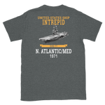 USS Intrepid (CVS-11) 1971 N.Atlantic/MED Short-Sleeve T-Shirt – back view, heather
