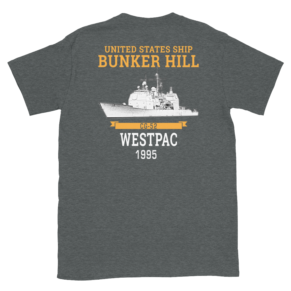 USS Bunker Hill (CG-52) 1995 WESTPAC Short-Sleeve Unisex T-Shirt – back view, heather