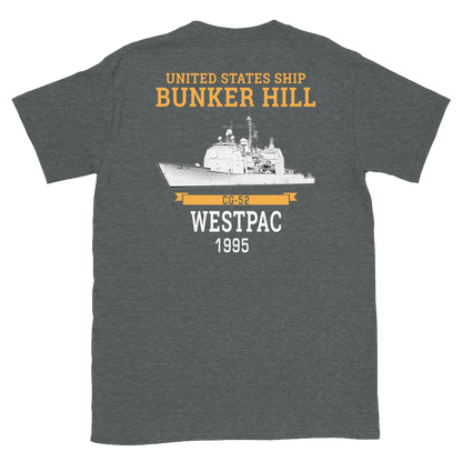 USS Bunker Hill (CG-52) 1995 WESTPAC Short-Sleeve Unisex T-Shirt – back view, heather