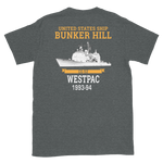USS Bunker Hill (CG-52) 1993-94 WESTPAC Short-Sleeve Unisex T-Shirt – back view, heather