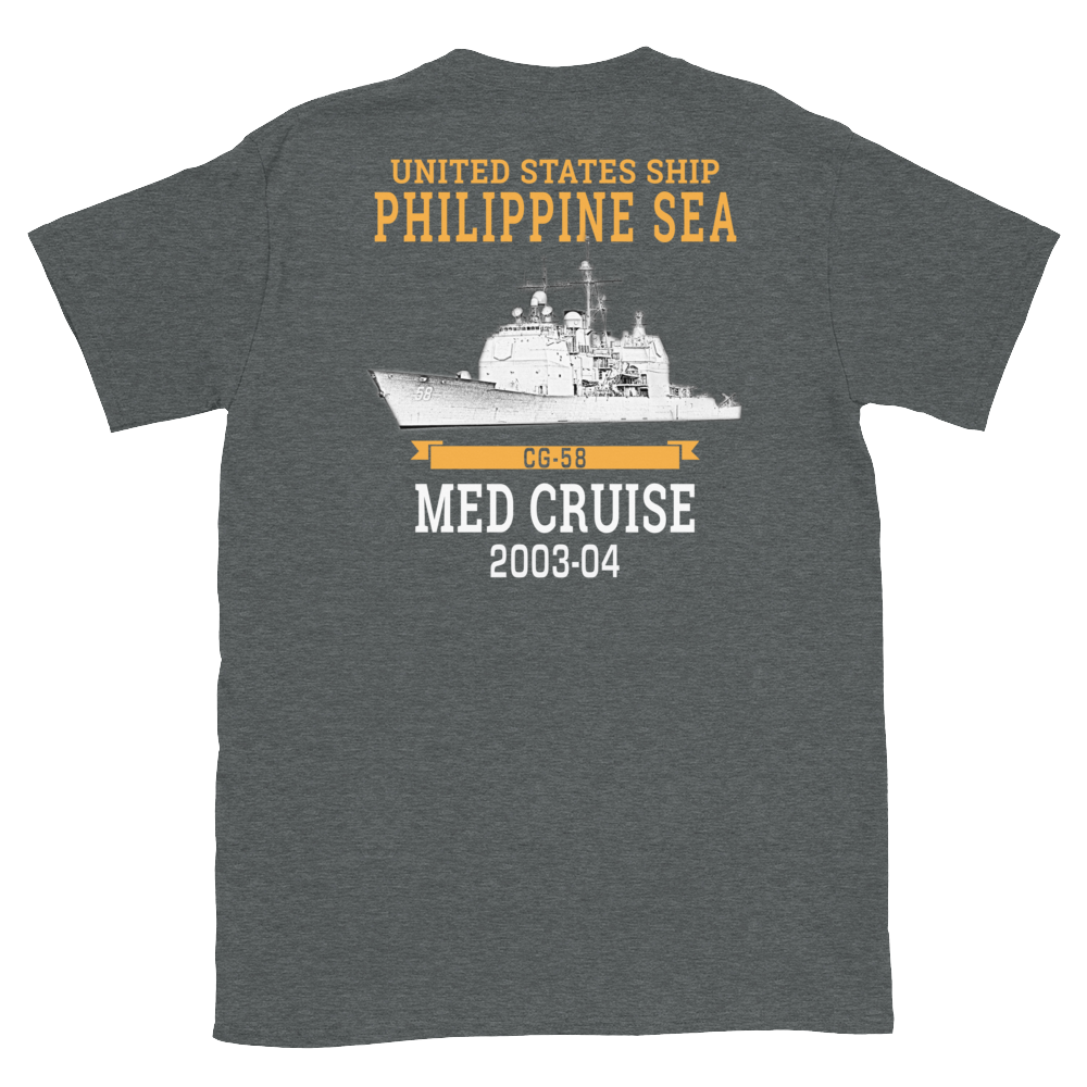 USS Philippine Sea (CG-58) 2003-04 Short-Sleeve Unisex T-Shirt – back view, heather