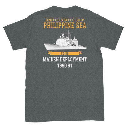 USS Philippine Sea (CG-58) 1990-91 Short-Sleeve Unisex T-Shirt – back view, heather