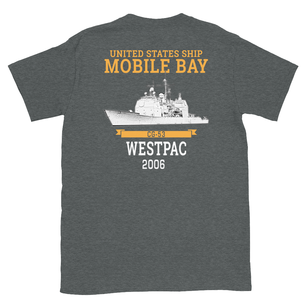 USS Mobile Bay (CG-53) 2006 Deployment Short-Sleeve T-Shirt – back view, heather