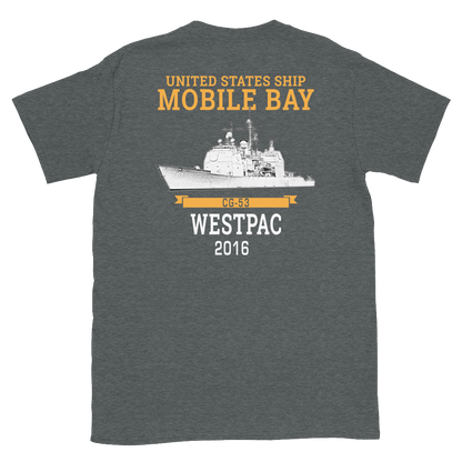 USS Mobile Bay (CG-53) 2016 Deployment Short-Sleeve T-Shirt – back view, heather