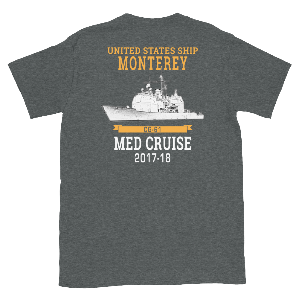 USS Monterey (CG-61) 2017-18 Short-Sleeve Unisex T-Shirt – back view, heather