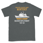 USS Monterey (CG-61) 1991-92 Short-Sleeve Unisex T-Shirt – back view, heather