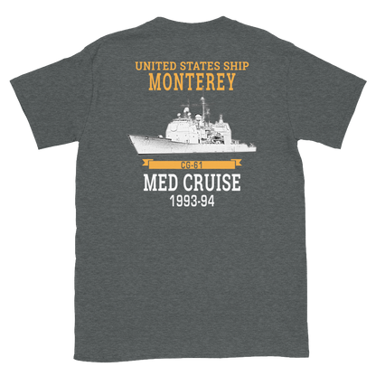 USS Monterey (CG-61) 1993-94 Short-Sleeve Unisex T-Shirt – back view, heather