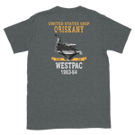USS Oriskany (CVA-34) 1963-64 WESTPAC Short-Sleeve Unisex T-Shirt – back view, heather
