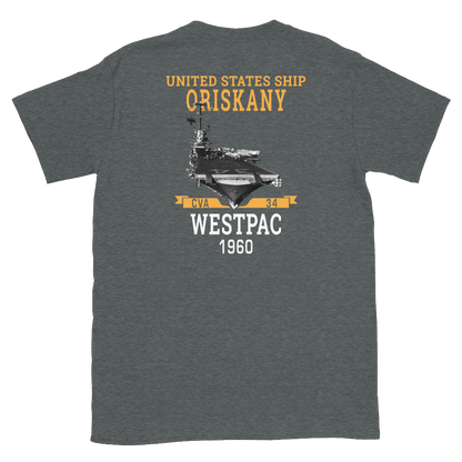 USS Oriskany (CVA-34) 1960 WESTPAC Short-Sleeve Unisex T-Shirt – back view, heather