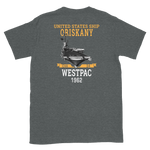 USS Oriskany (CVA-34) 1962 WESTPAC Short-Sleeve Unisex T-Shirt – back view, heather