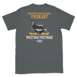 USS Oriskany (CVA-34) 1965 WESTPAC/VIETNAM Short-Sleeve Unisex T-Shirt – back view, heather