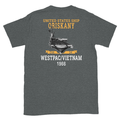 USS Oriskany (CVA-34) 1966 WESTPAC/VIETNAM Short-Sleeve Unisex T-Shirt – back view, heather