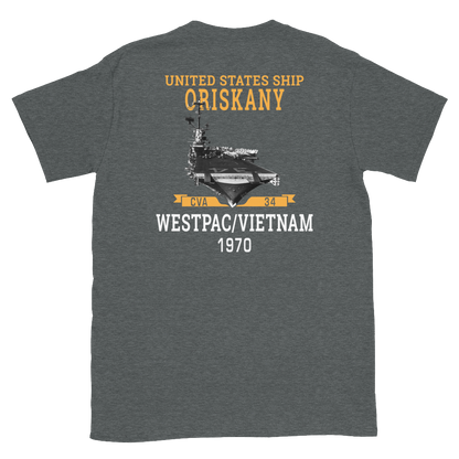 USS Oriskany (CVA-34) 1970 WESTPAC/VIETNAM Short-Sleeve Unisex T-Shirt – back view, heather