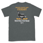 USS Oriskany (CVA-34) 1971 WESTPAC/VIETNAM Short-Sleeve Unisex T-Shirt – back view, heather