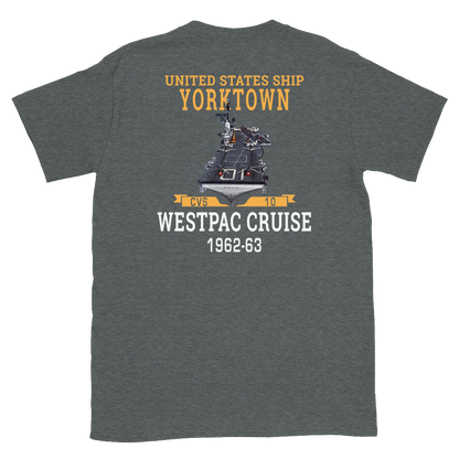 USS Yorktown (CVS-10) 1962-63 WESTPAC Short-Sleeve Unisex T-Shirt – back view, heather