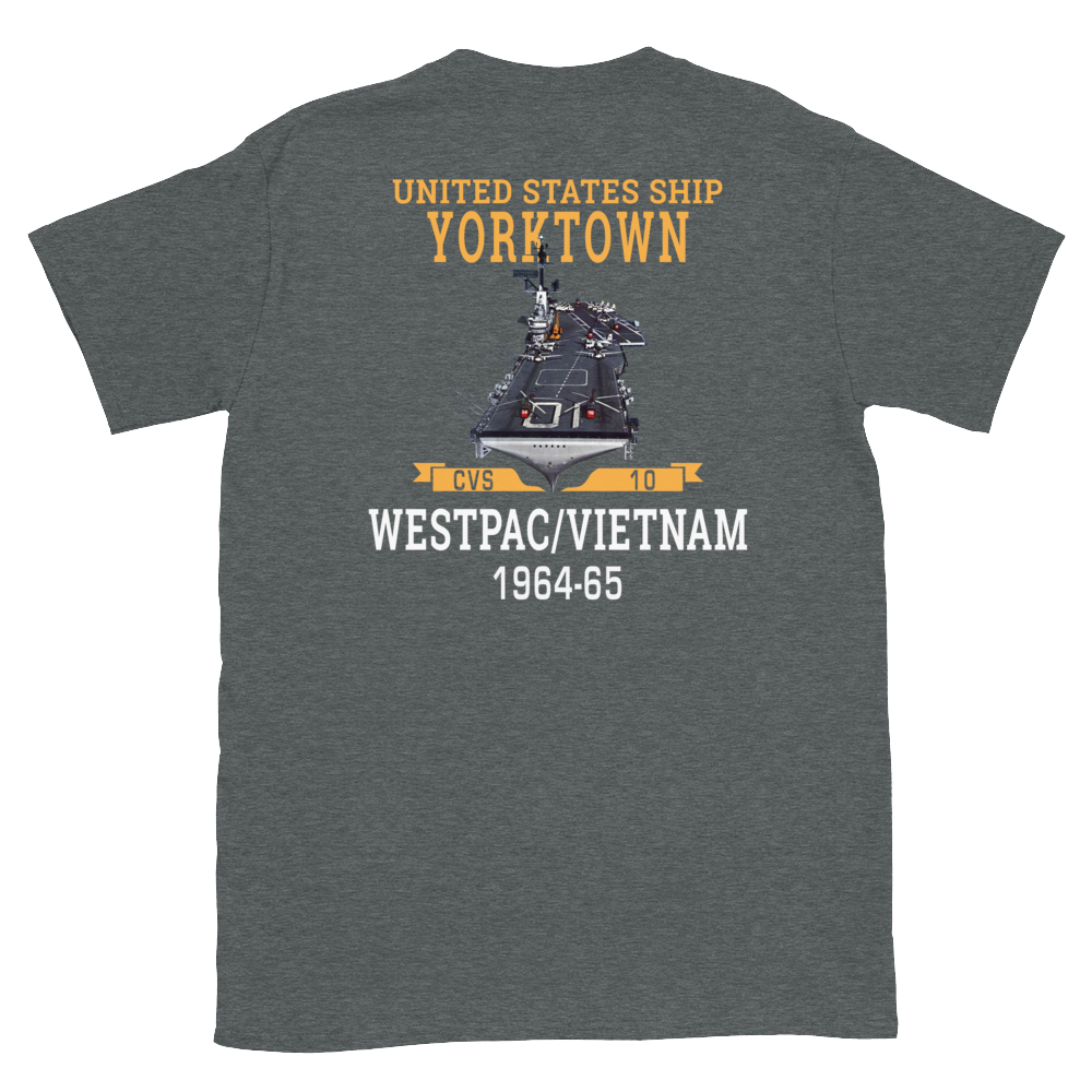 USS Yorktown (CVS-10) 1964-65 WESTPAC/VIETNAM Short-Sleeve Unisex T-Shirt – back view, heather