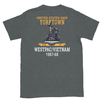 USS Yorktown (CVS-10) 1967-68 WESTPAC/VIETNAM Short-Sleeve Unisex T-Shirt – back view, heather