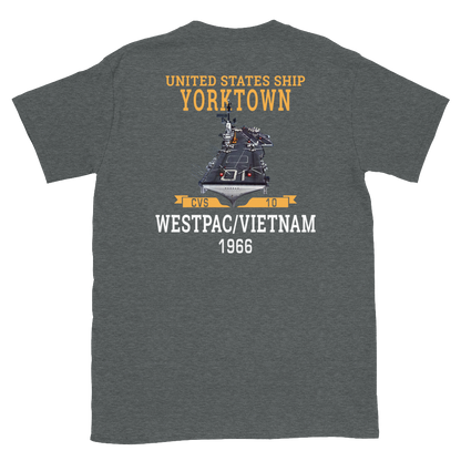 USS Yorktown (CVS-10) 1966 WESTPAC/VIETNAM Short-Sleeve Unisex T-Shirt – back view, heather