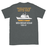 USS Leyte Gulf (CG-55) 1990-91 Deployment Short-Sleeve T-Shirt – back view, heather